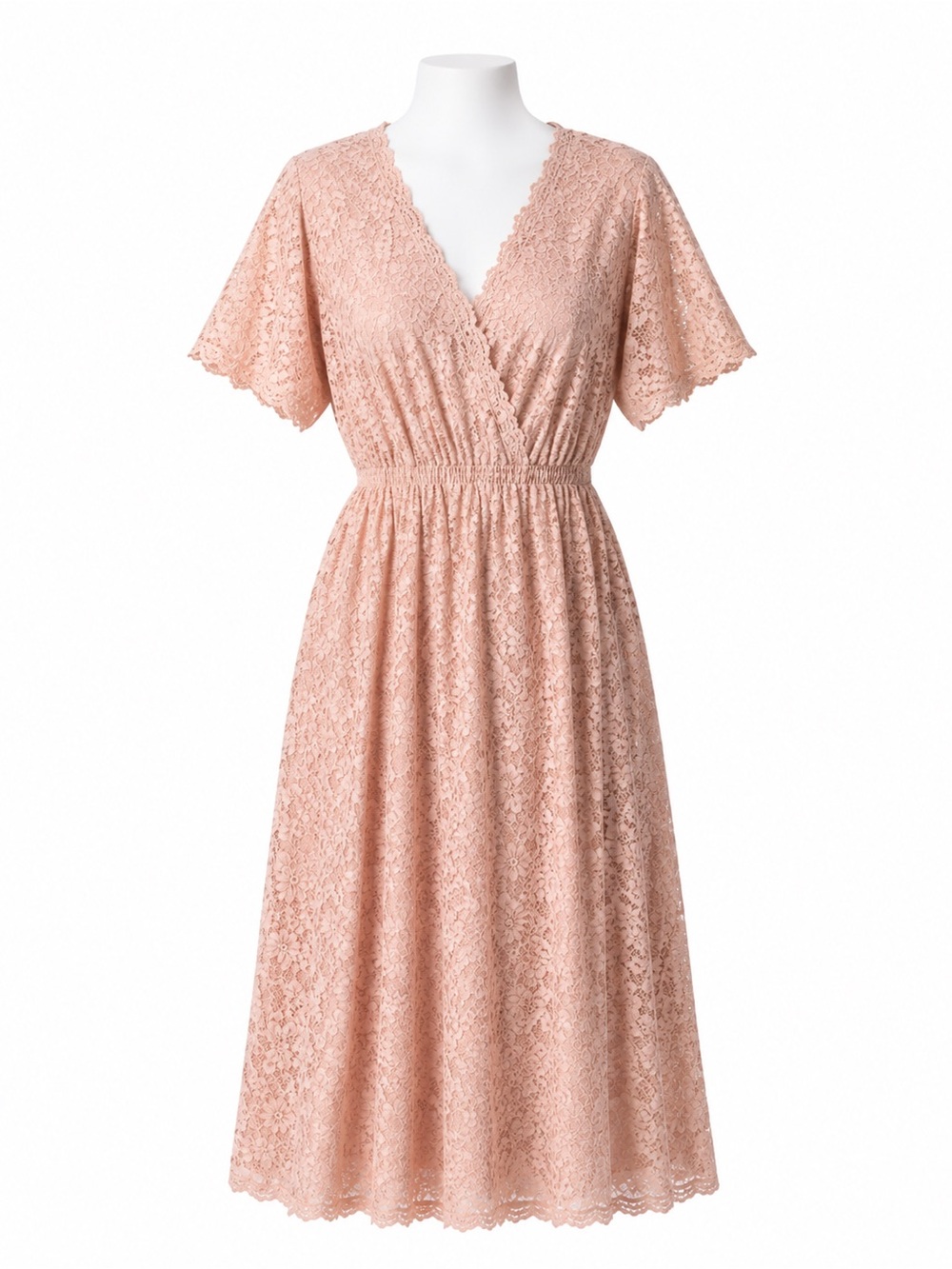 Size L Tea n Rose Women’s Blush Pink Floral Lace Midi Dress